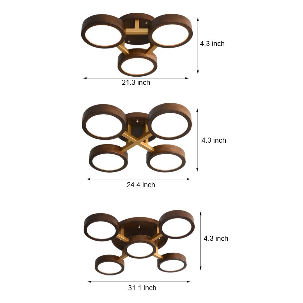 Mid-Century Walnut Circles Flush Mount LED Ceiling Light