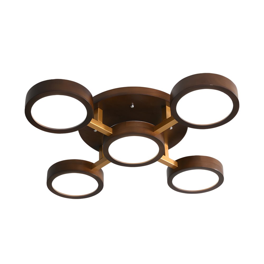 Mid-Century Walnut Circles Flush Mount LED Ceiling Light