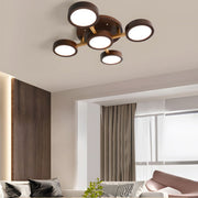 Mid-Century Walnut Circles Flush Mount LED Ceiling Light
