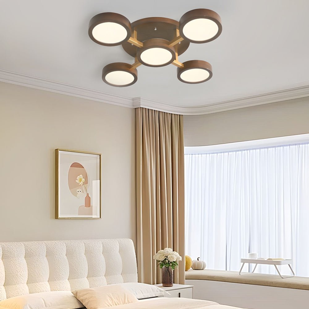 Mid-Century Walnut Circles Flush Mount LED Ceiling Light