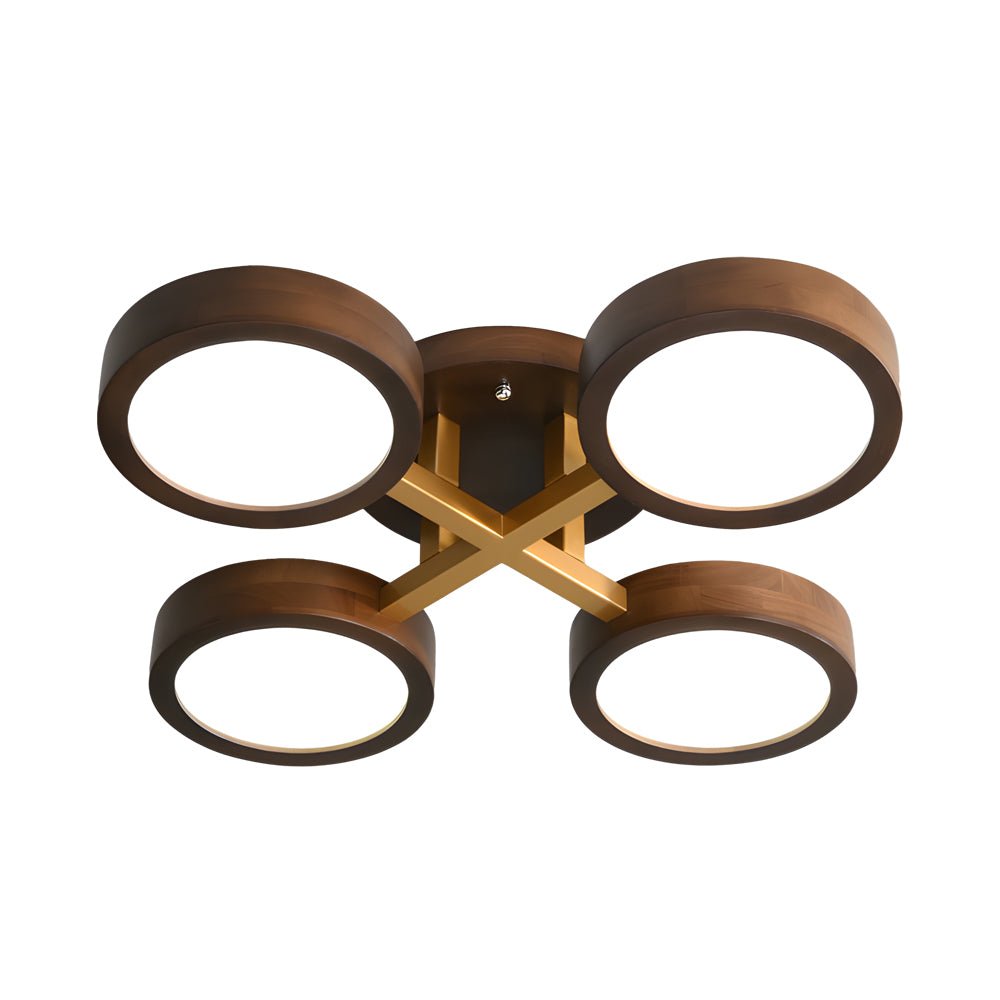 Mid-Century Walnut Circles Flush Mount LED Ceiling Light