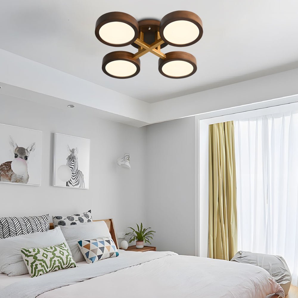 Mid-Century Walnut Circles Flush Mount LED Ceiling Light