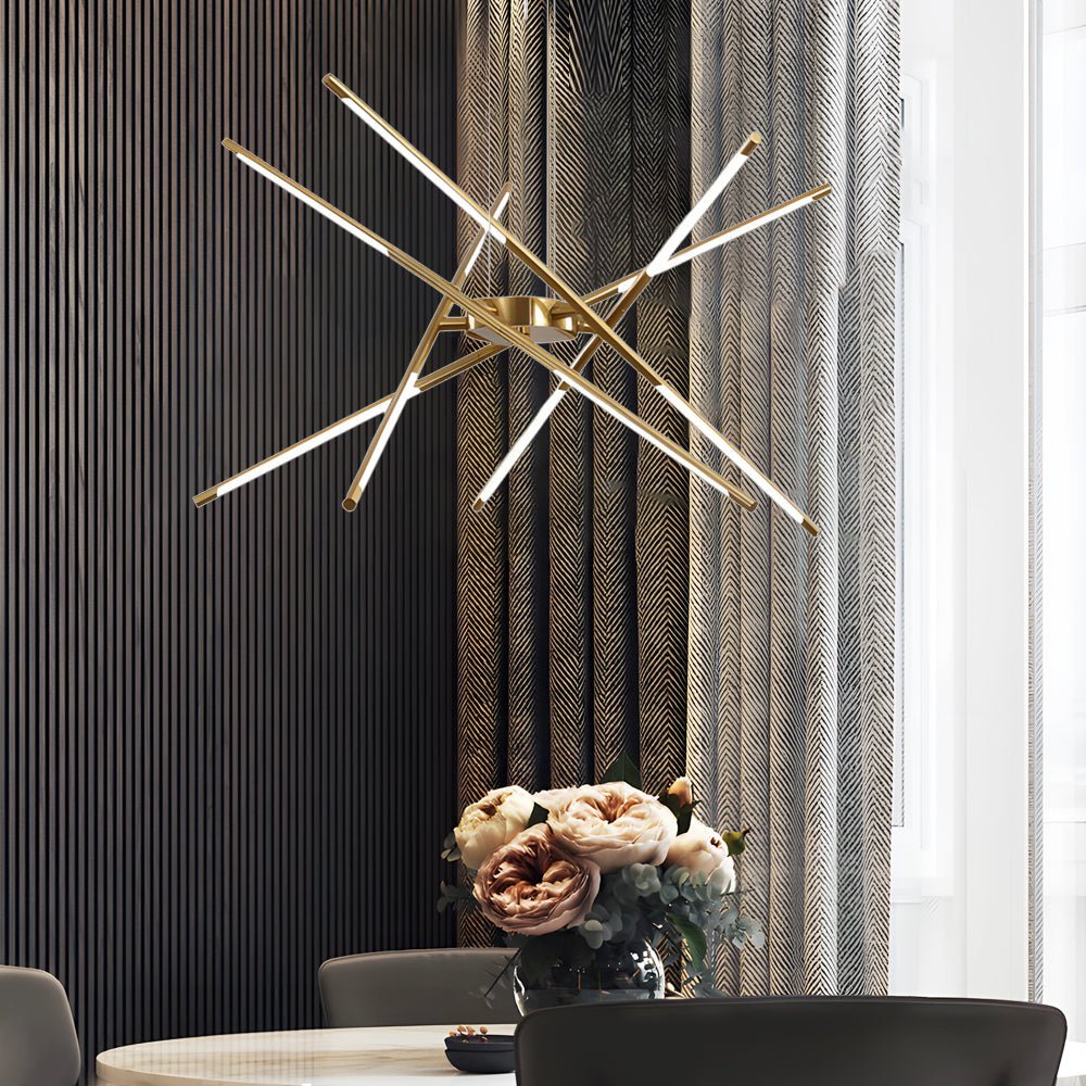 Modern Dimmable Linear Sputnik Chandelier - Gold/Black Gold