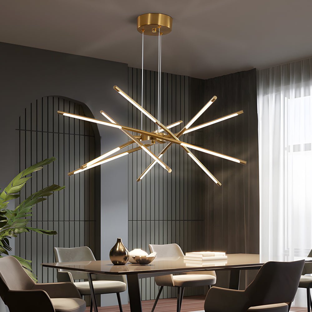Modern Dimmable Linear Sputnik Chandelier - Gold/Black Gold