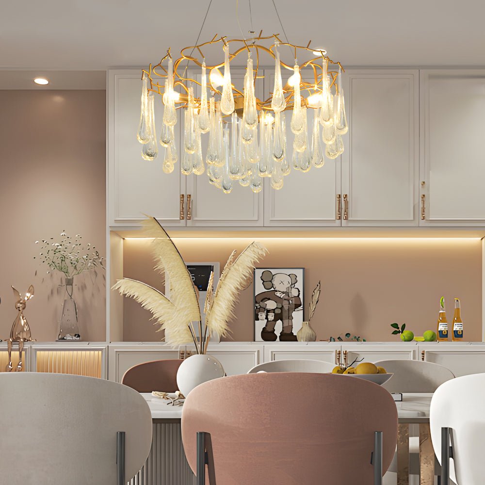 Modern Crystal Tree Branch Chandelier with Bubble Raindrops