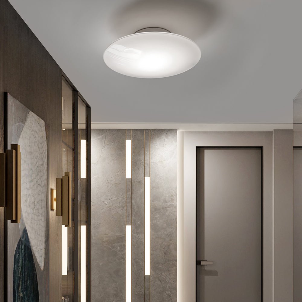 White Glass LED Flush Mount Ceiling Light - Modern Minimalist