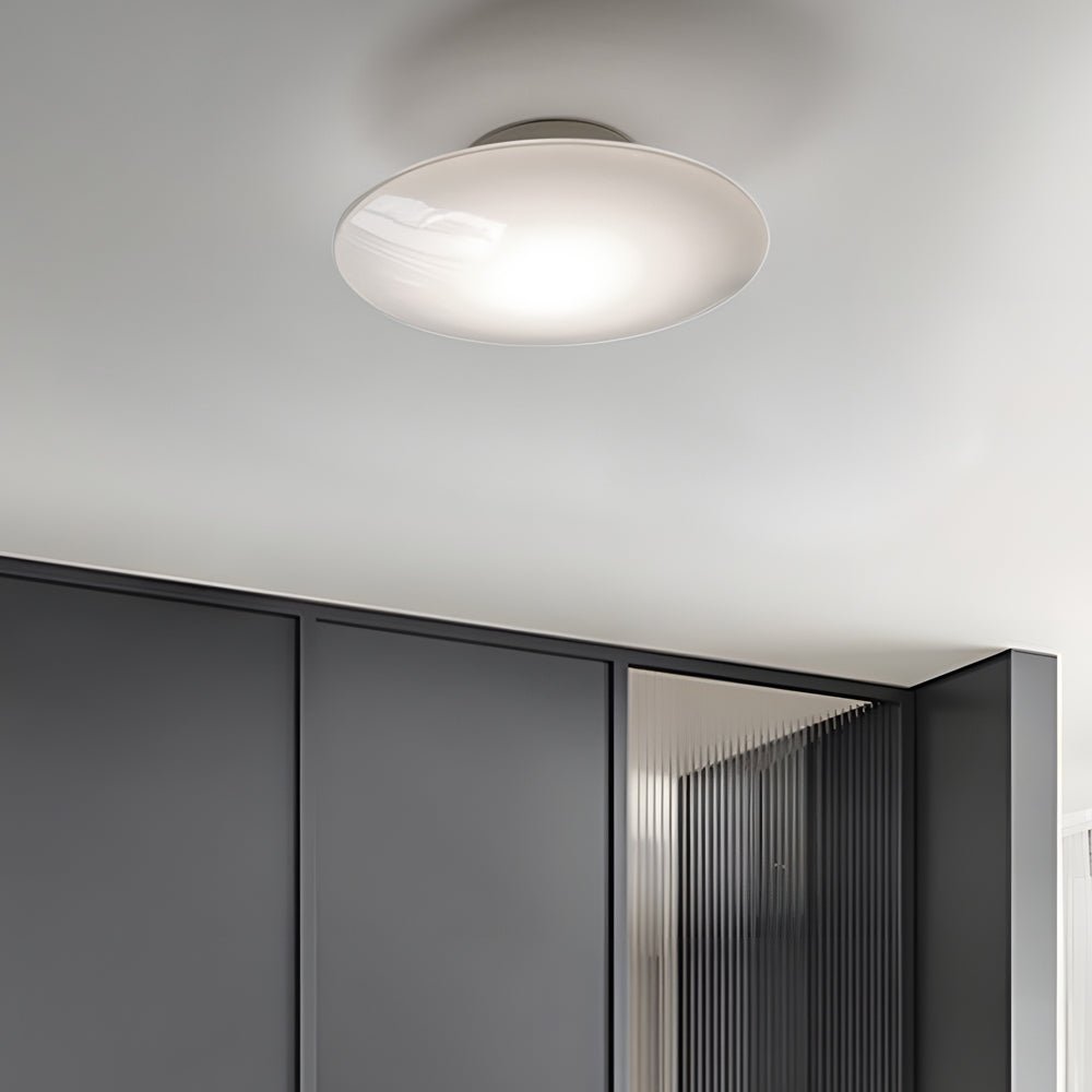 White Glass LED Flush Mount Ceiling Light - Modern Minimalist