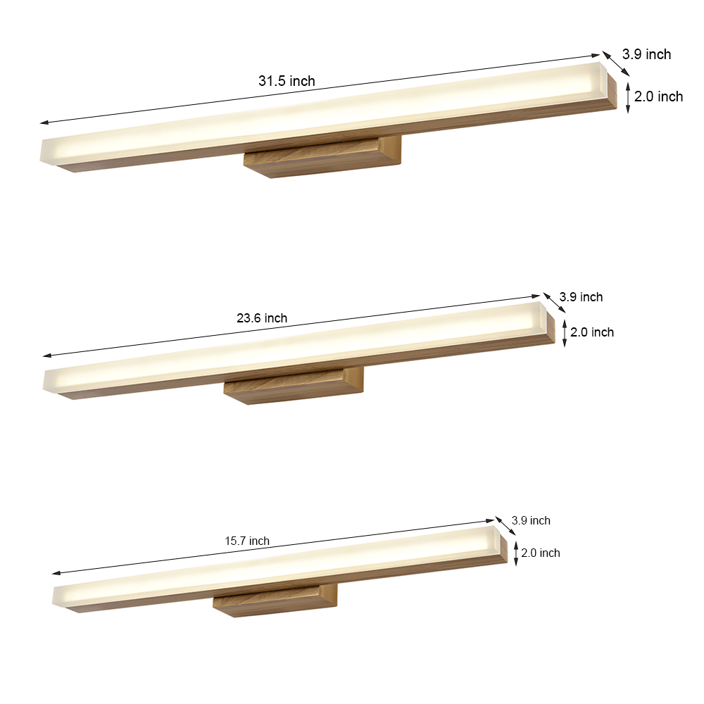 Modern Wooden LED Vanity Light Rectangular Bathroom Wall Mount