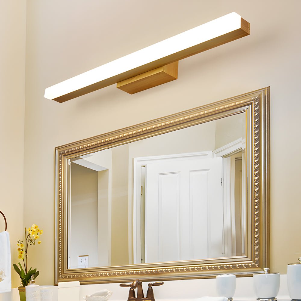Modern Wooden LED Vanity Light Rectangular Bathroom Wall Mount