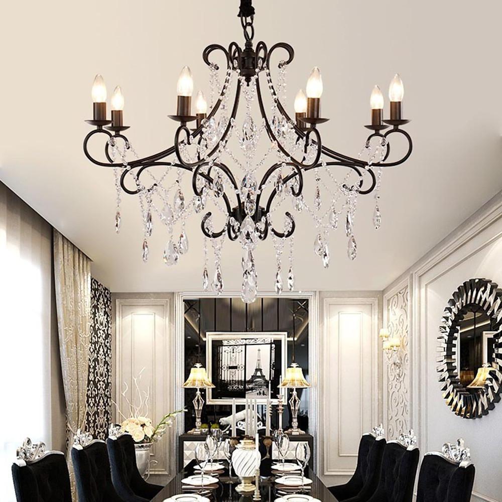 8-Light Crystal Candle Chandelier - Vintage Metal Ceiling Light