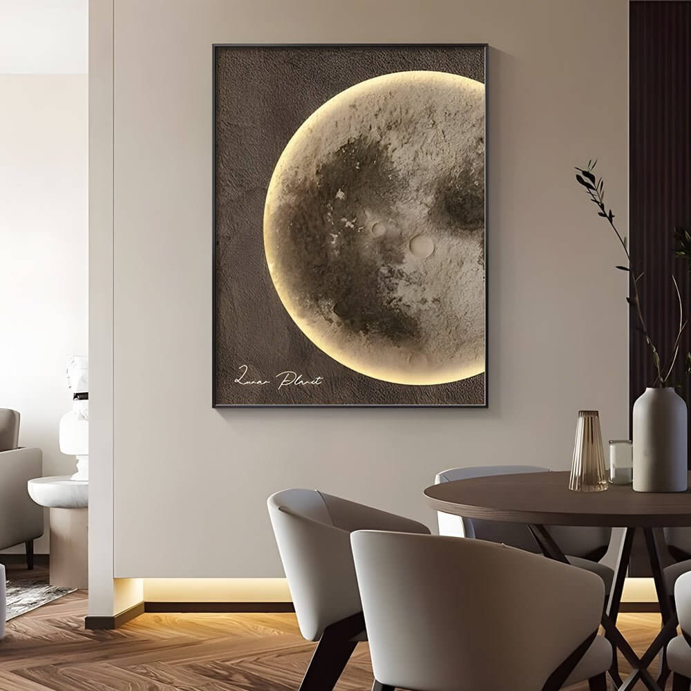 Modern Moon Landscape LED Wall Art with Electric Meter Box Cover