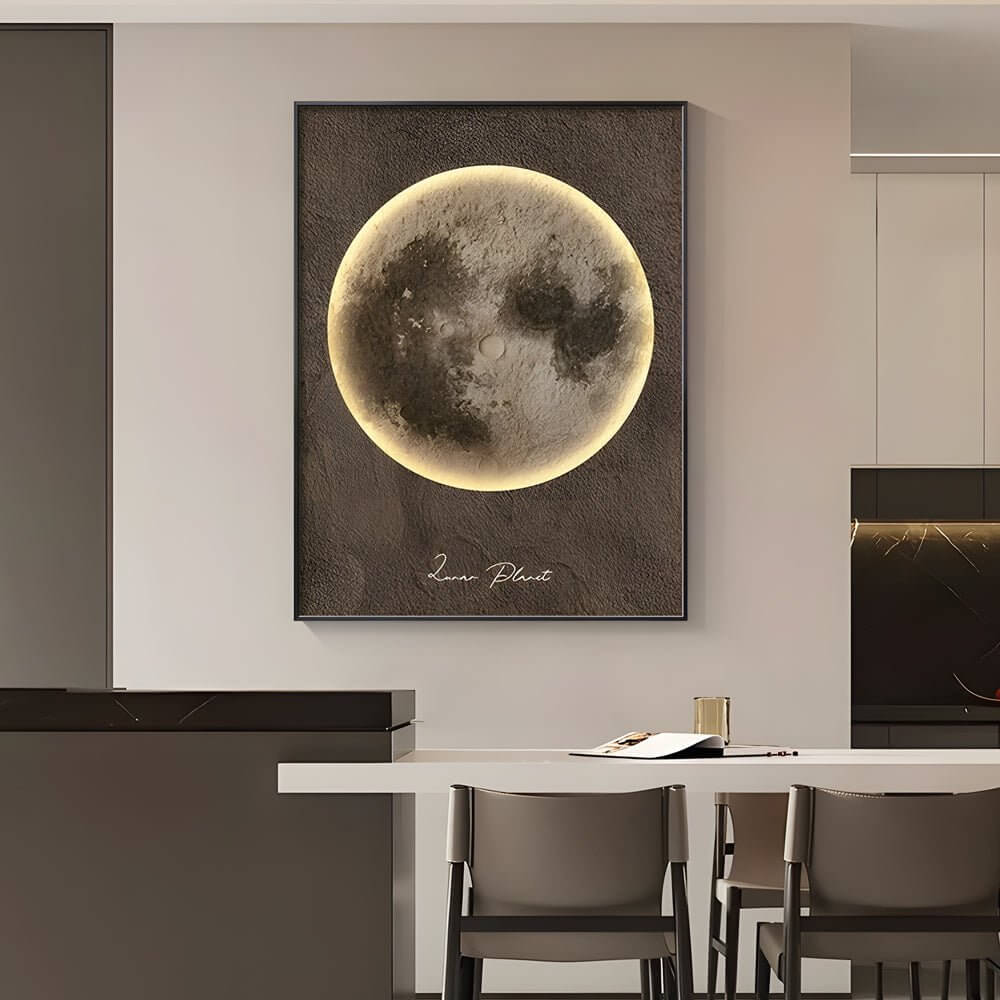 Modern Moon Landscape LED Wall Art with Electric Meter Box Cover