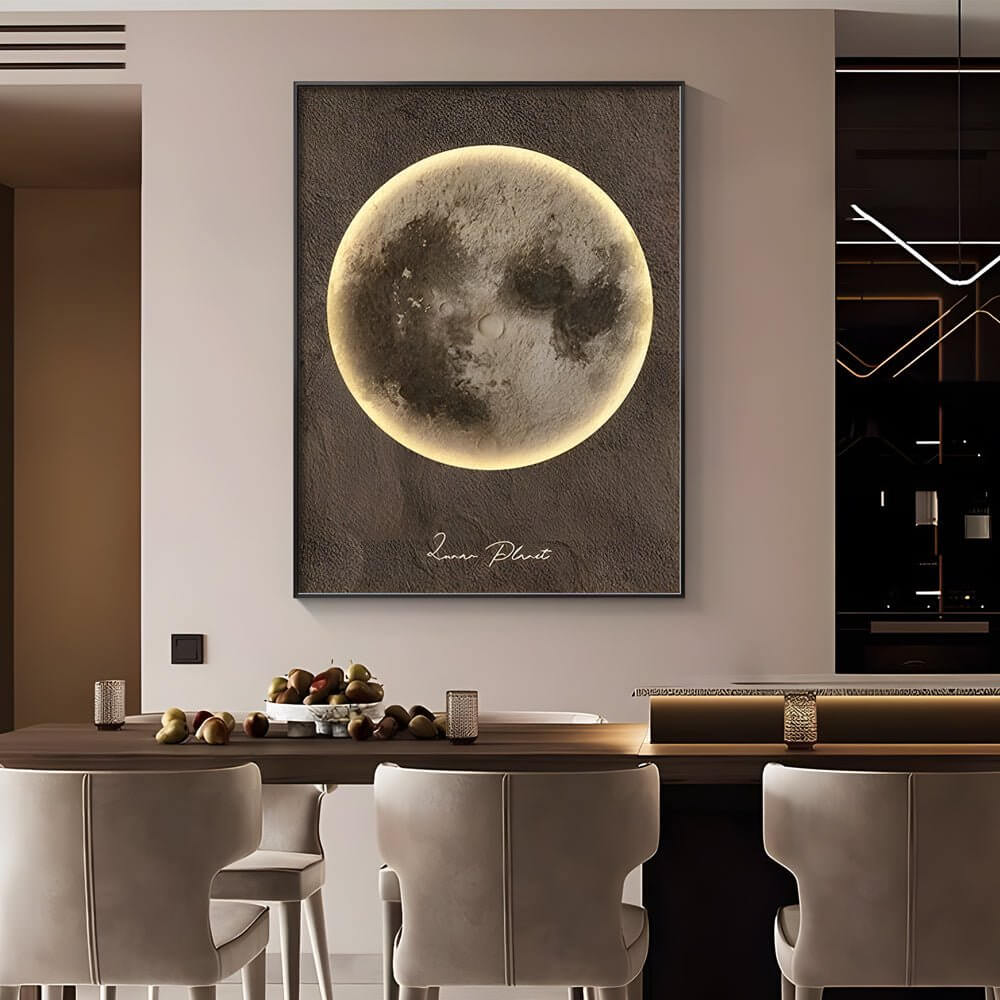 Modern Moon Landscape LED Wall Art with Electric Meter Box Cover