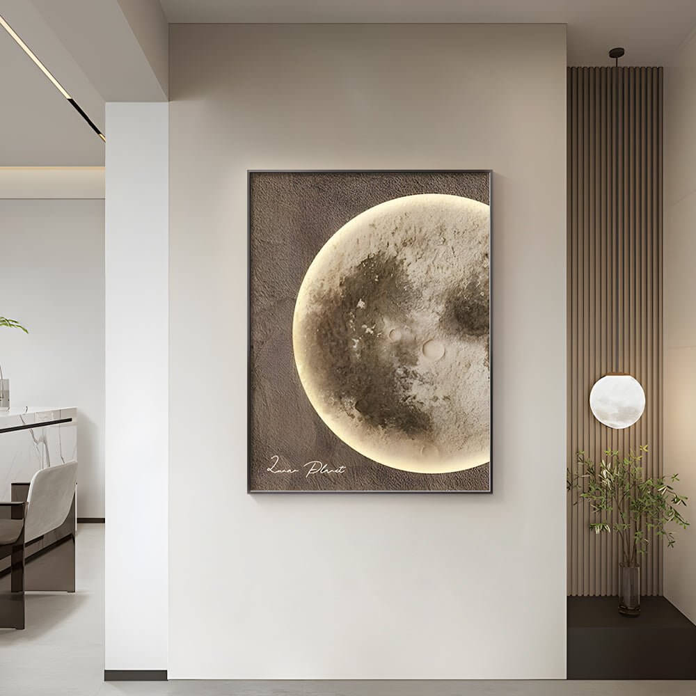 Modern Moon Landscape LED Wall Art with Electric Meter Box Cover