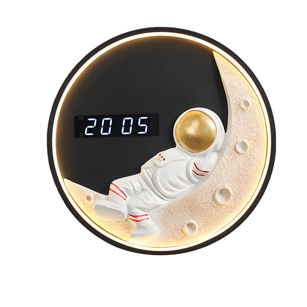 Moon LED Wall Light with Digital Clock - Modern Astronaut Decor