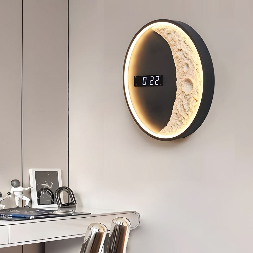 Moon LED Wall Light with Digital Clock - Modern Astronaut Decor
