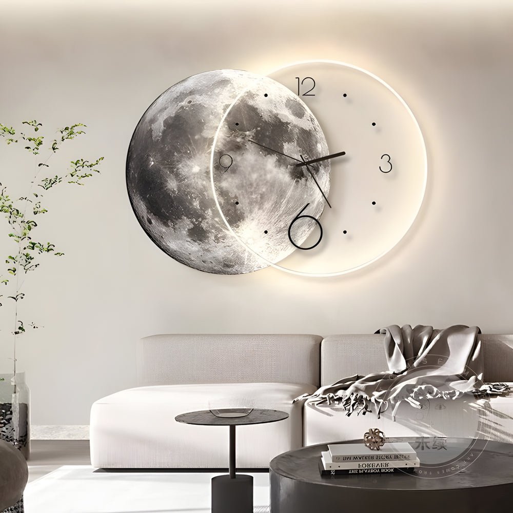 Modern Moon Lunar Wall Clock with LED Backlight Acrylic Art