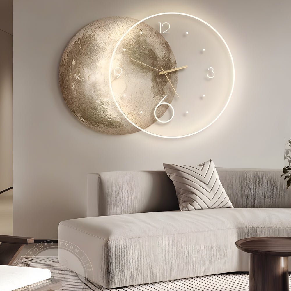 Modern Moon Lunar Wall Clock with LED Backlight Acrylic Art