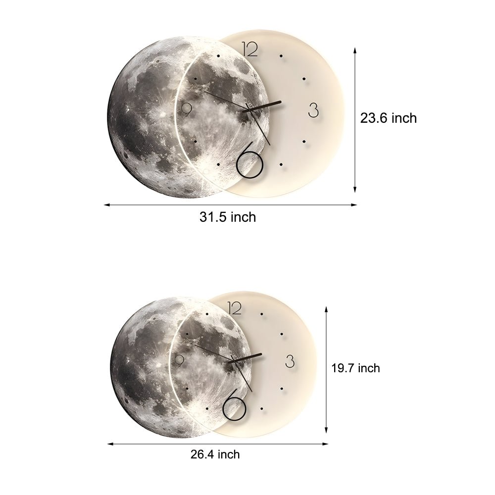 Modern Moon Lunar Wall Clock with LED Backlight Acrylic Art