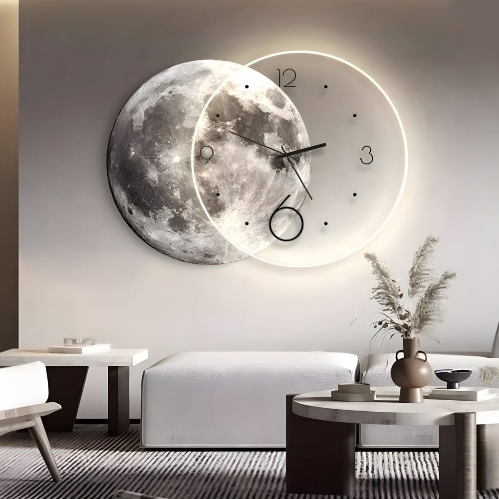 Modern Moon Lunar Wall Clock with LED Backlight Acrylic Art
