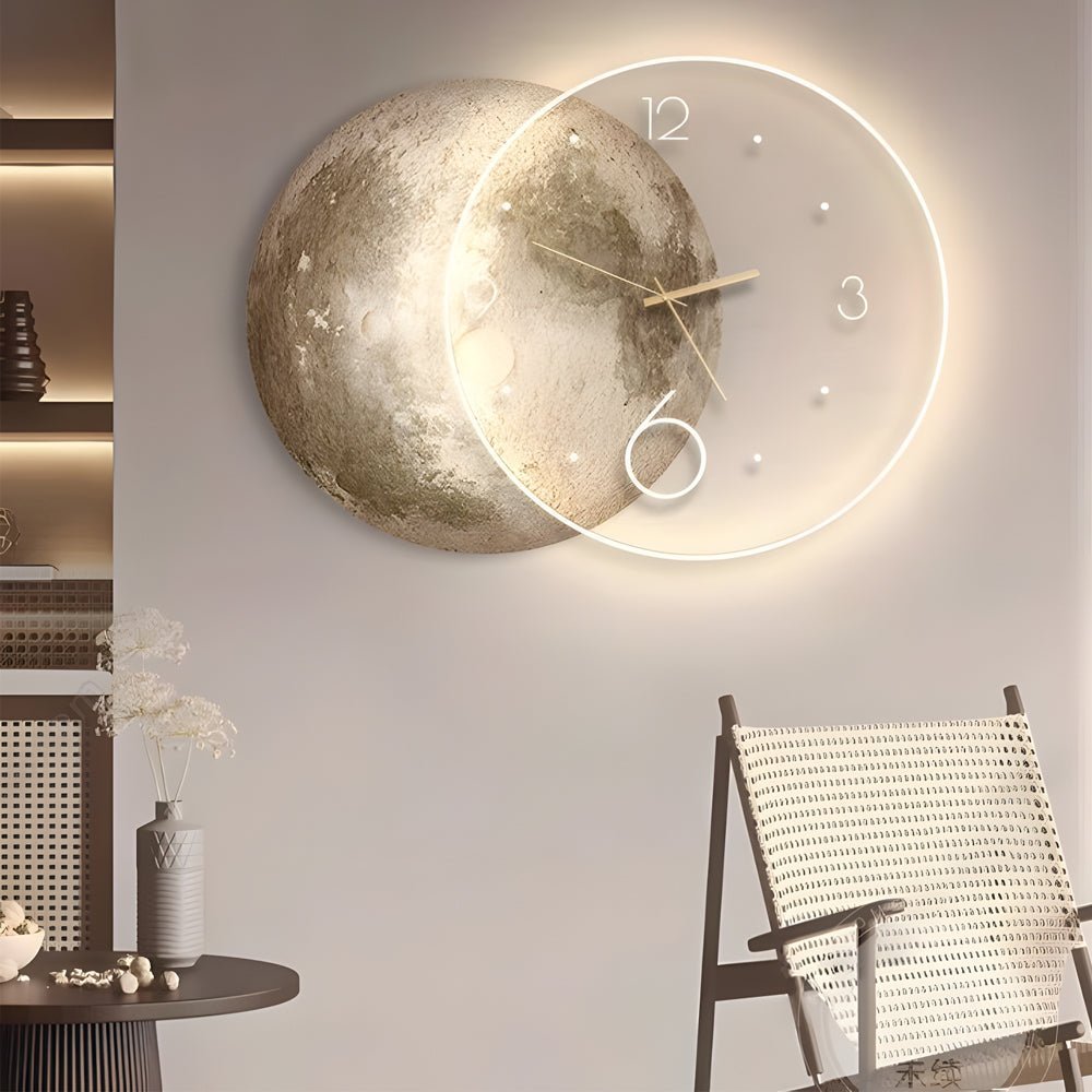 Modern Moon Lunar Wall Clock with LED Backlight Acrylic Art