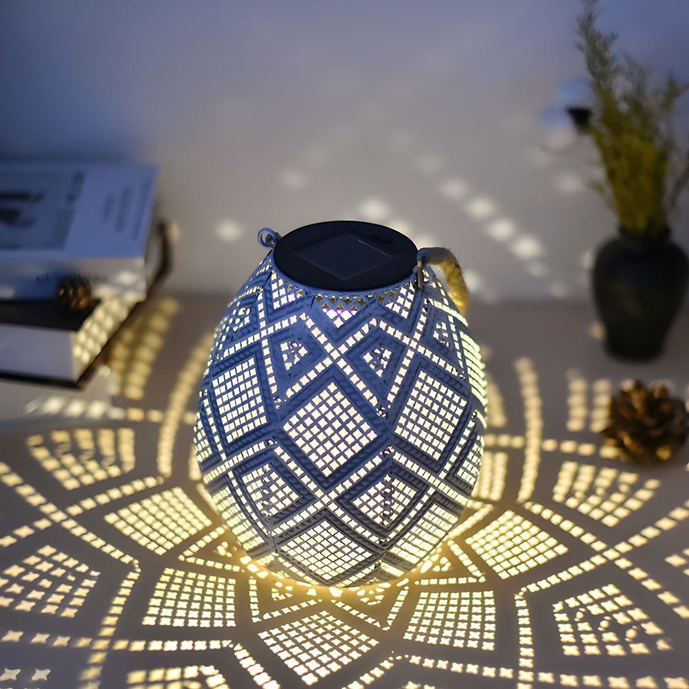 Moroccan Solar LED Outdoor Lantern with Hemp Rope Shade