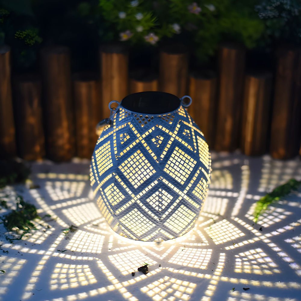 Moroccan Solar LED Outdoor Lantern with Hemp Rope Shade