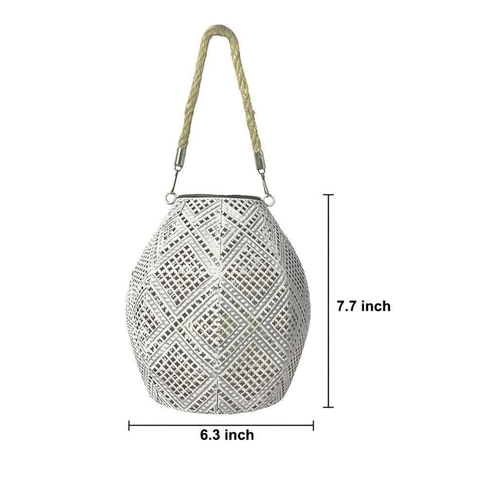 Moroccan Solar LED Outdoor Lantern with Hemp Rope Shade