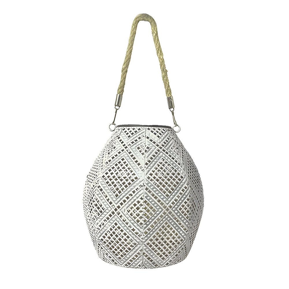 Moroccan Solar LED Outdoor Lantern with Hemp Rope Shade