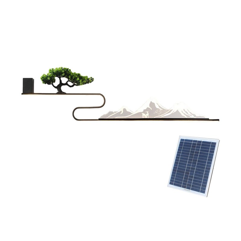 Mountain Scenery Solar LED Outdoor Wall Light with Pine Tree Design