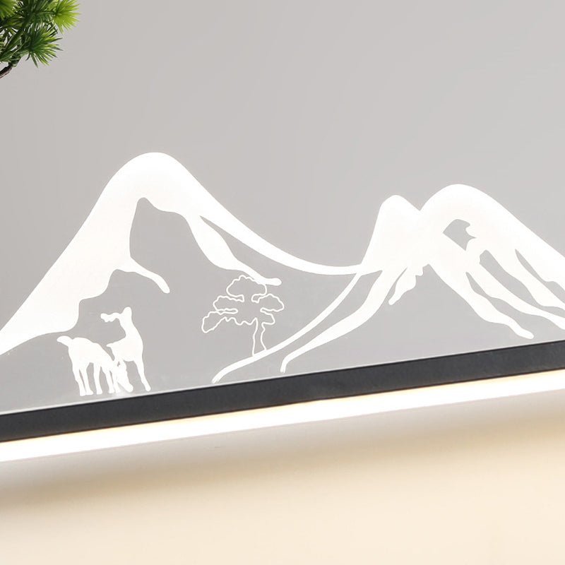 Mountain Scenery Solar LED Outdoor Wall Light with Pine Tree Design