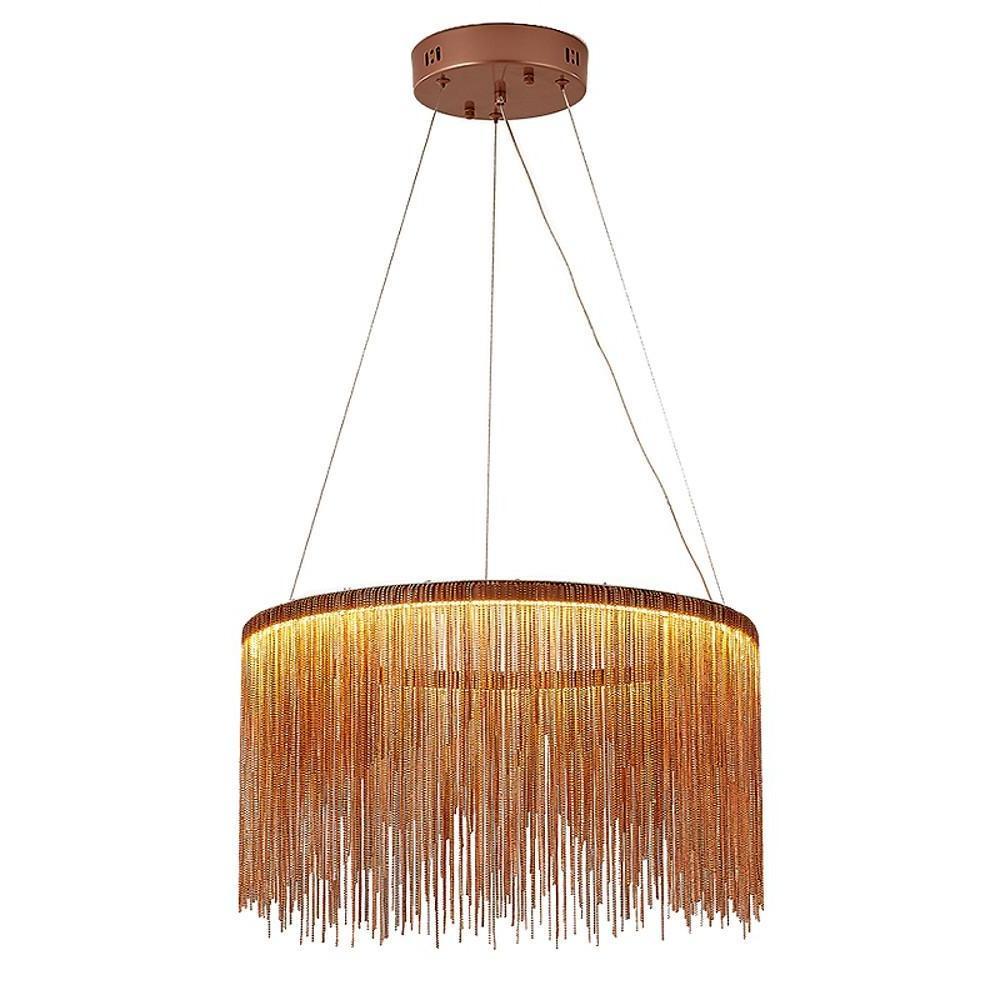 Modern Drum Chandelier with Metal Fringe Shade - LED Pendant Light