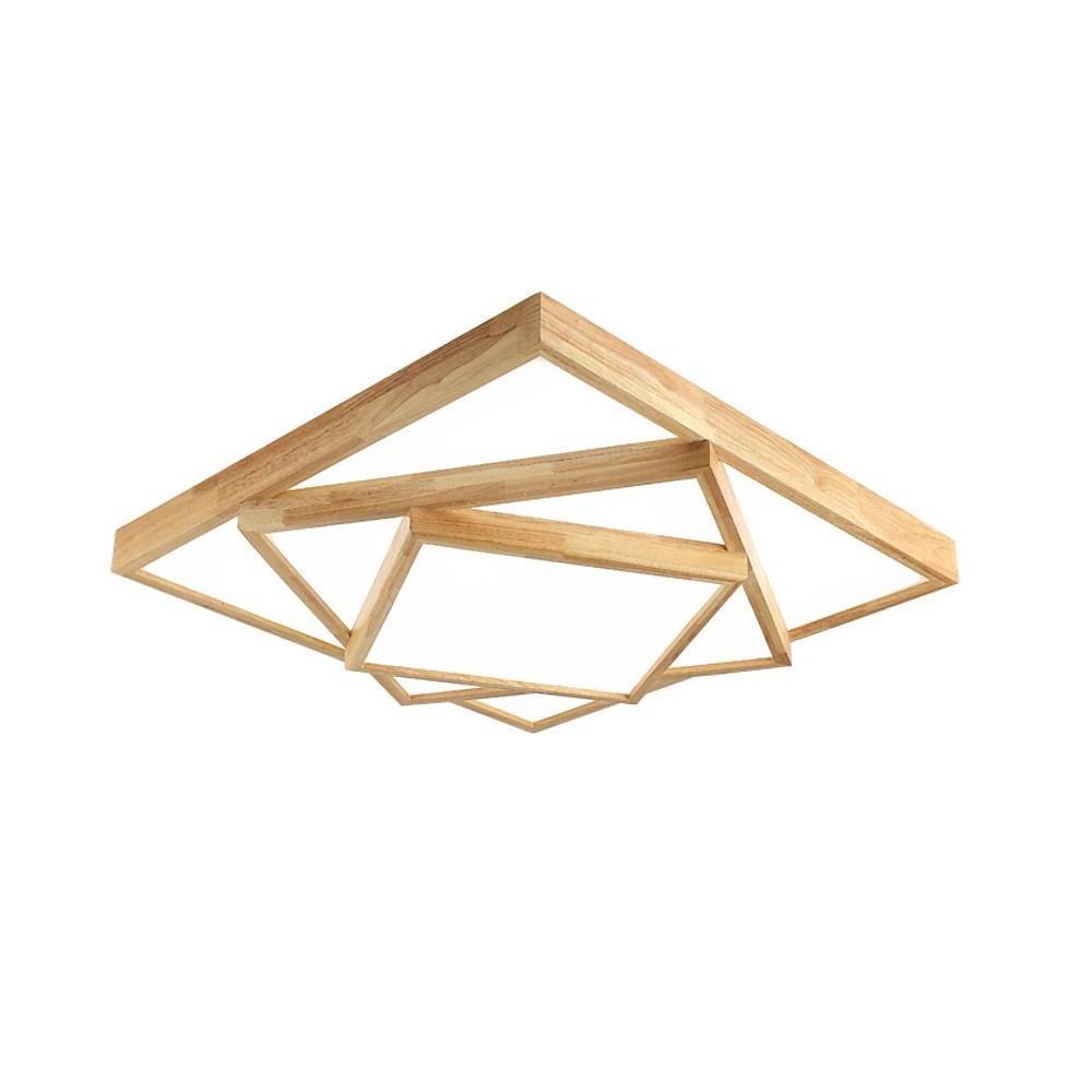 Nordic Wood Geometric Flush Mount Ceiling Light with Dimmable LED