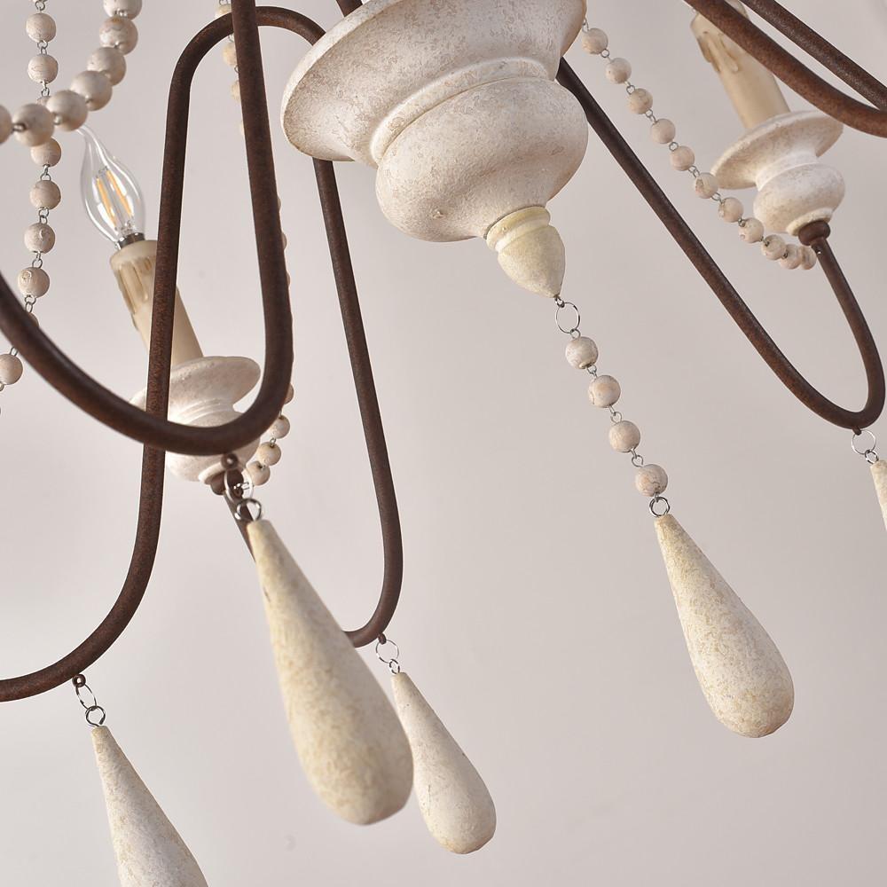 Farmhouse Wood Bead Chandelier with Candle-Style Lights 6-Light