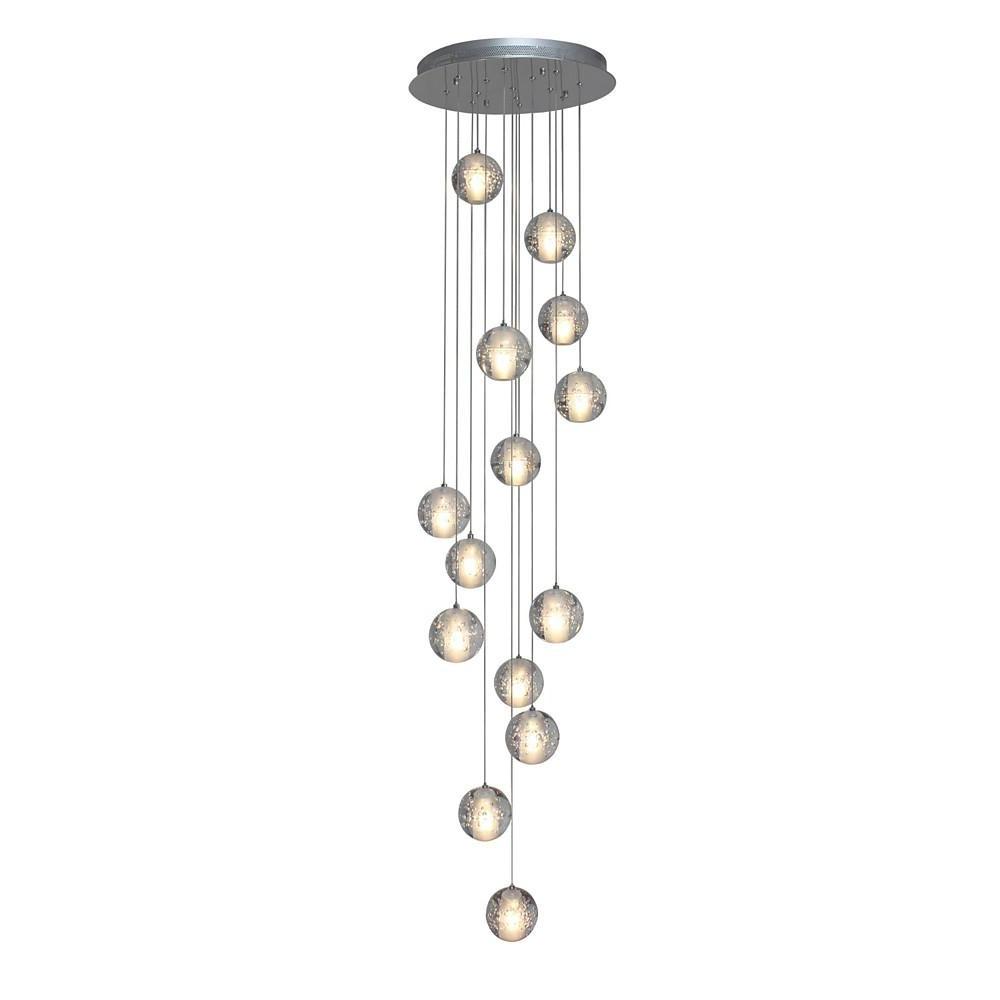 Modern Crystal Chandelier 14 LED Adjustable Height Pendant Light