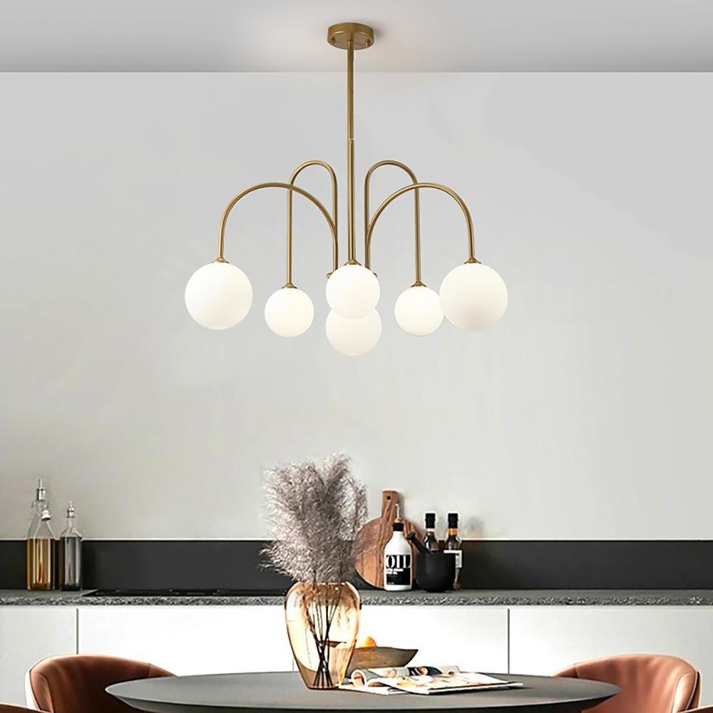 Modern Sputnik Pendant Light White Glass Globe Chandelier Gold Black