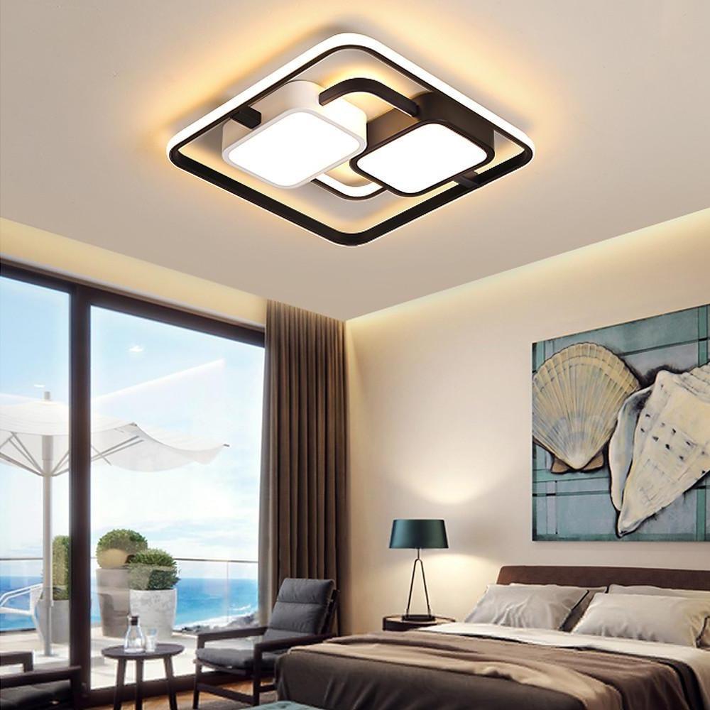 Geometric Dimmable LED Flush Mount Ceiling Light Black Metal Acrylic