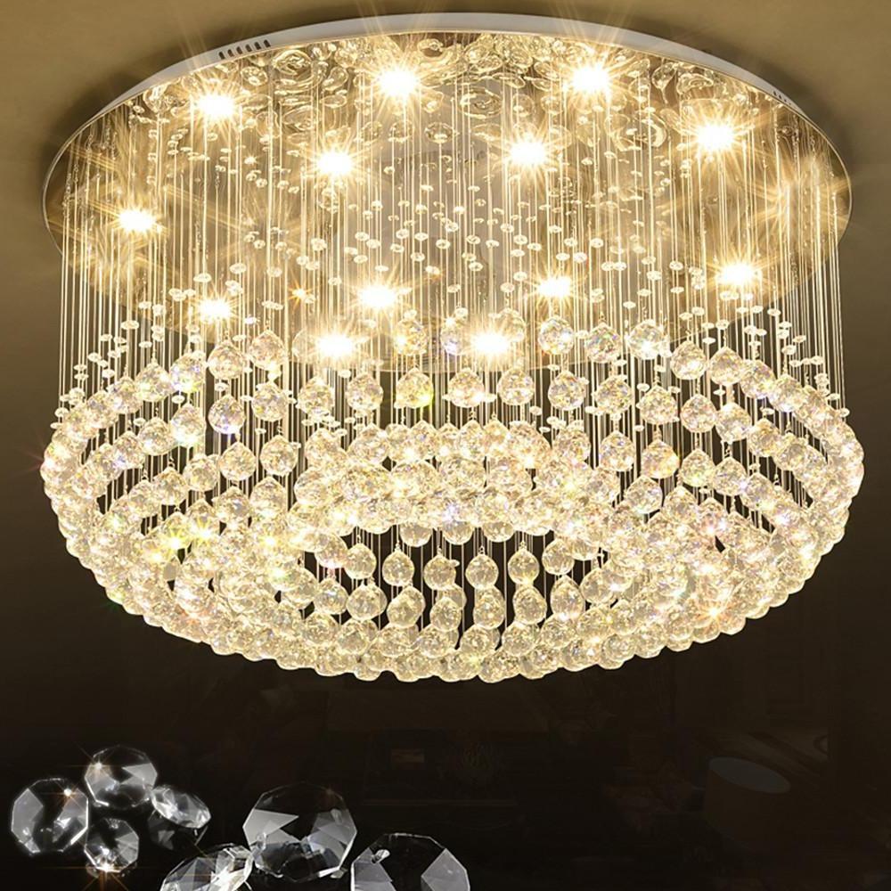 Crystal Drum Flush Mount Chandelier Modern 5-Tier LED Ceiling Light