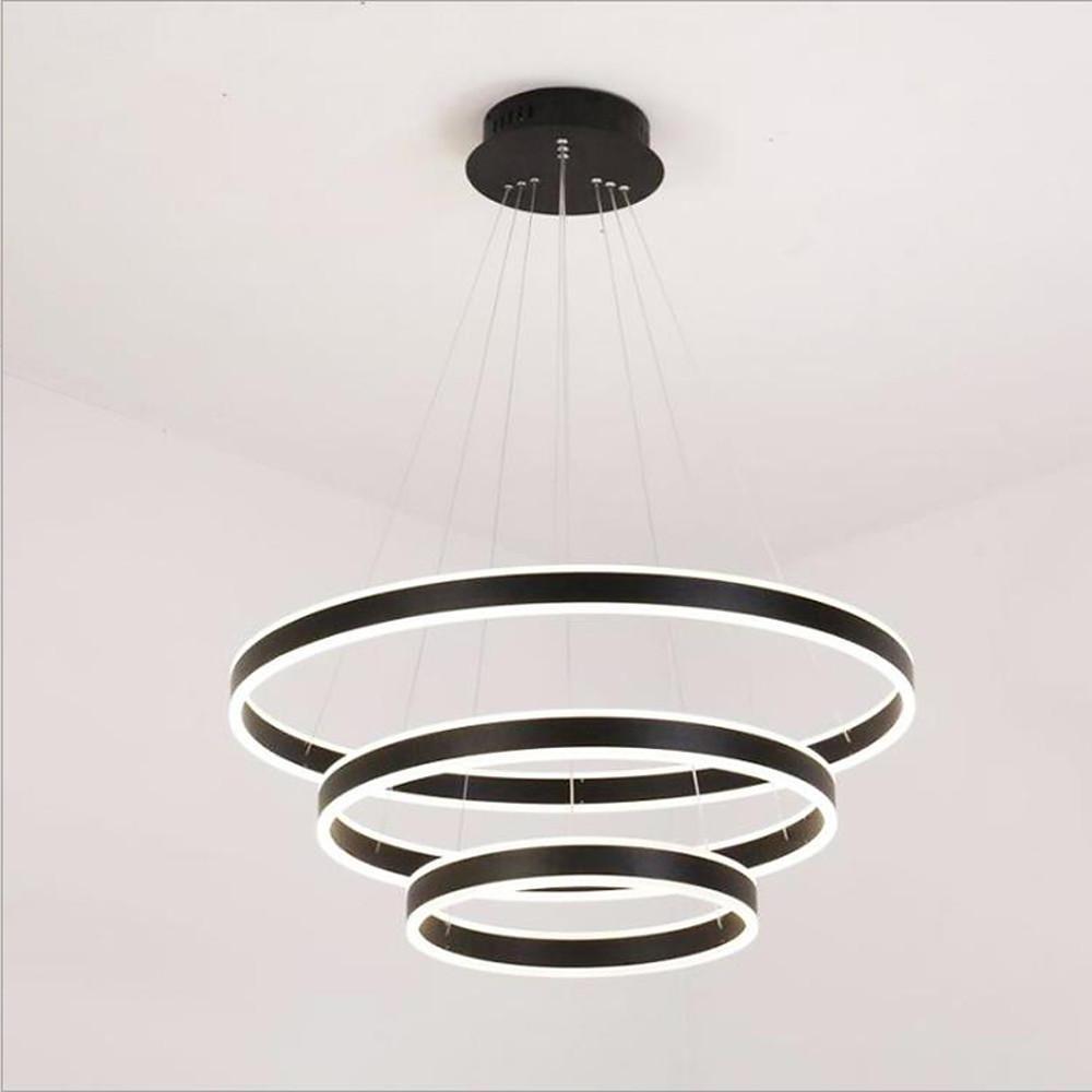 Modern 3-Ring LED Chandelier with Adjustable Height
