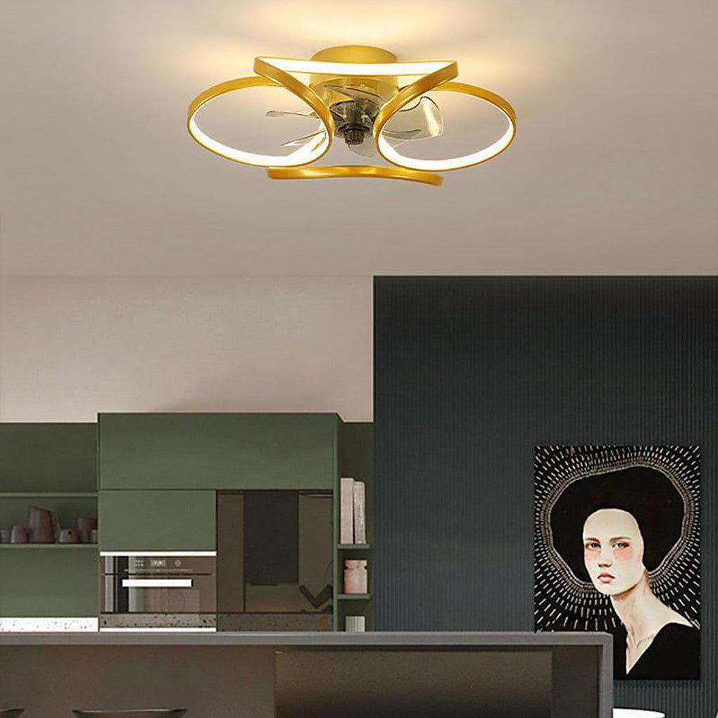 Modern Flush Mount Ceiling Fan with LED Light & Remote Control