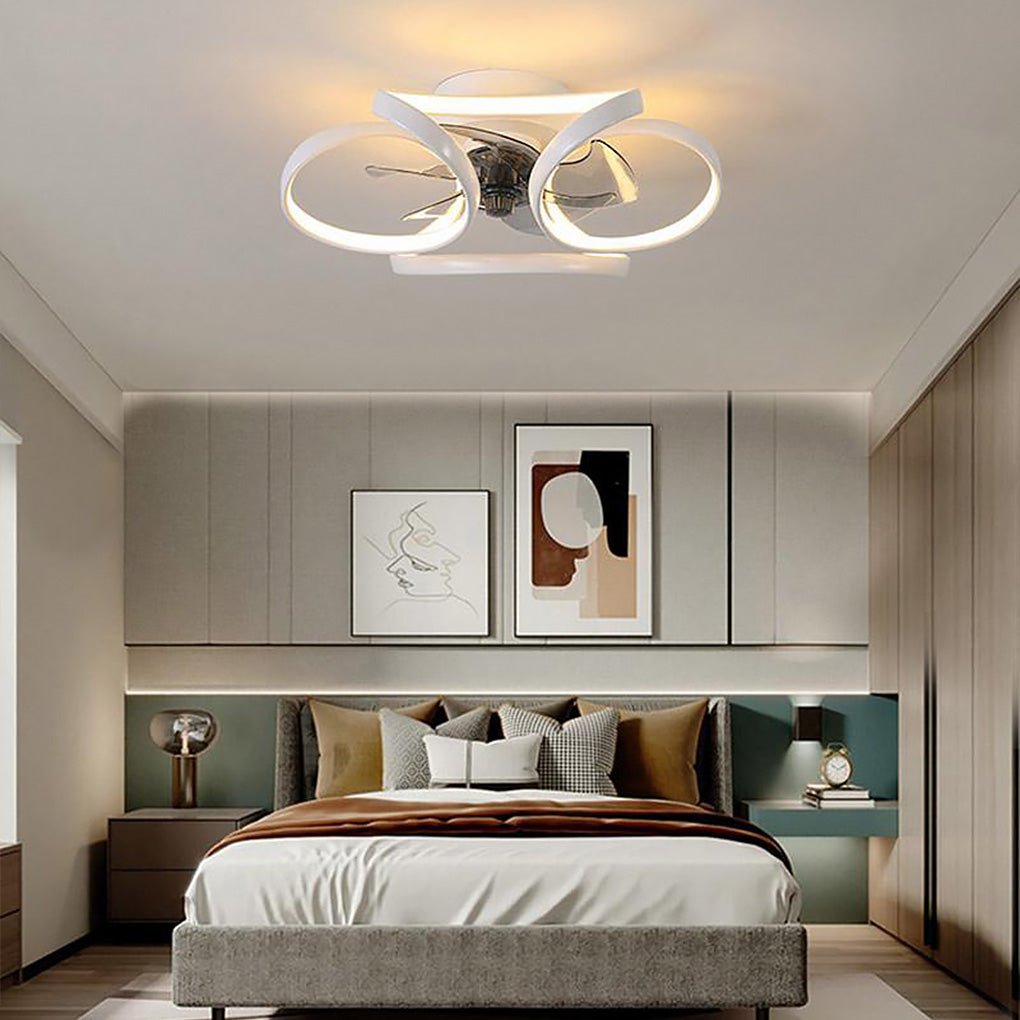 Modern Flush Mount Ceiling Fan with LED Light & Remote Control