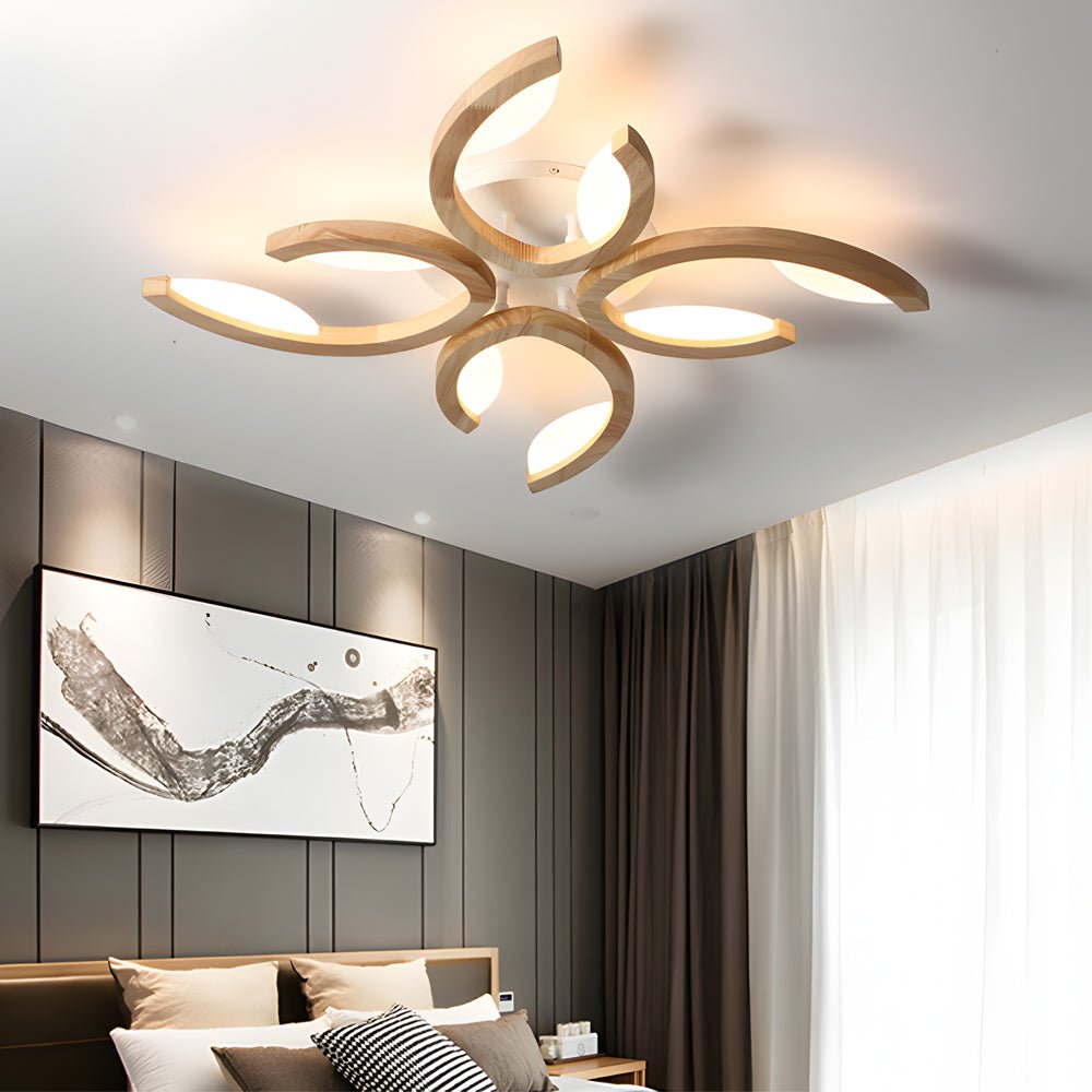 Floral Oak Wood Semi Flush Mount Ceiling Light - 3/4/5 Lights