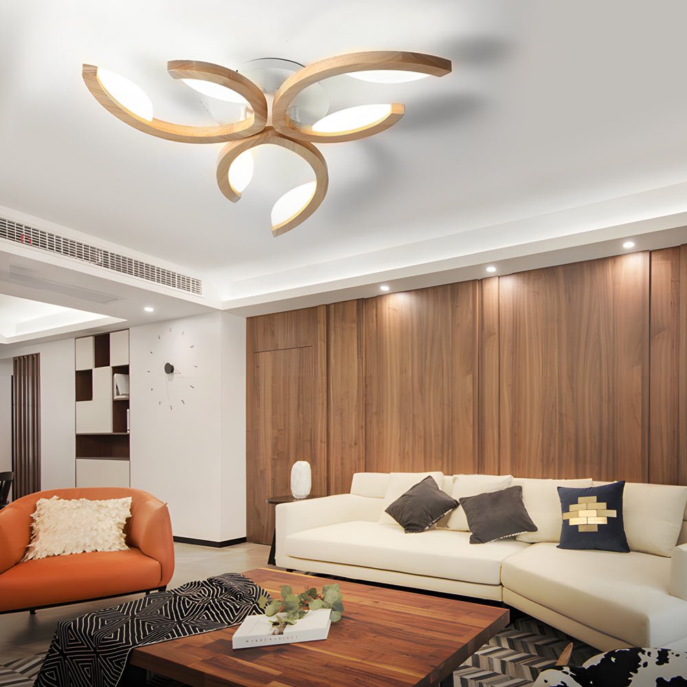 Floral Oak Wood Semi Flush Mount Ceiling Light - 3/4/5 Lights