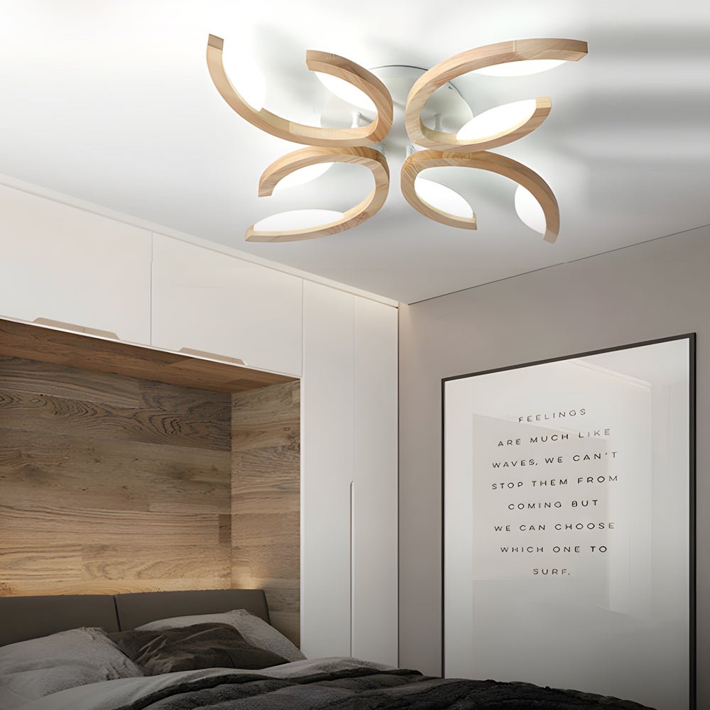 Floral Oak Wood Semi Flush Mount Ceiling Light - 3/4/5 Lights