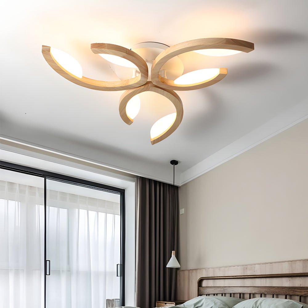 Floral Oak Wood Semi Flush Mount Ceiling Light - 3/4/5 Lights