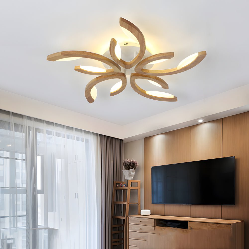 Floral Oak Wood Semi Flush Mount Ceiling Light - 3/4/5 Lights