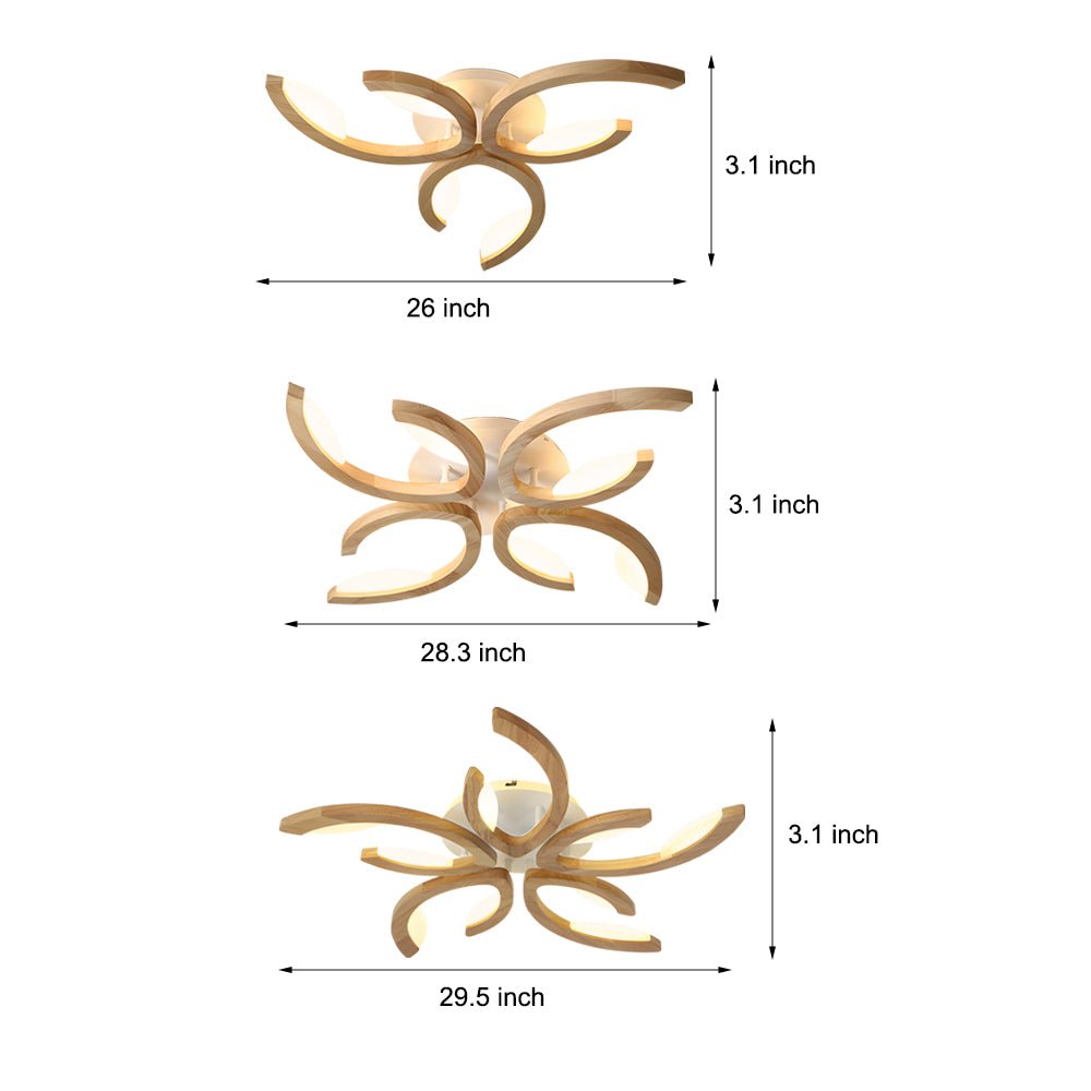 Floral Oak Wood Semi Flush Mount Ceiling Light - 3/4/5 Lights