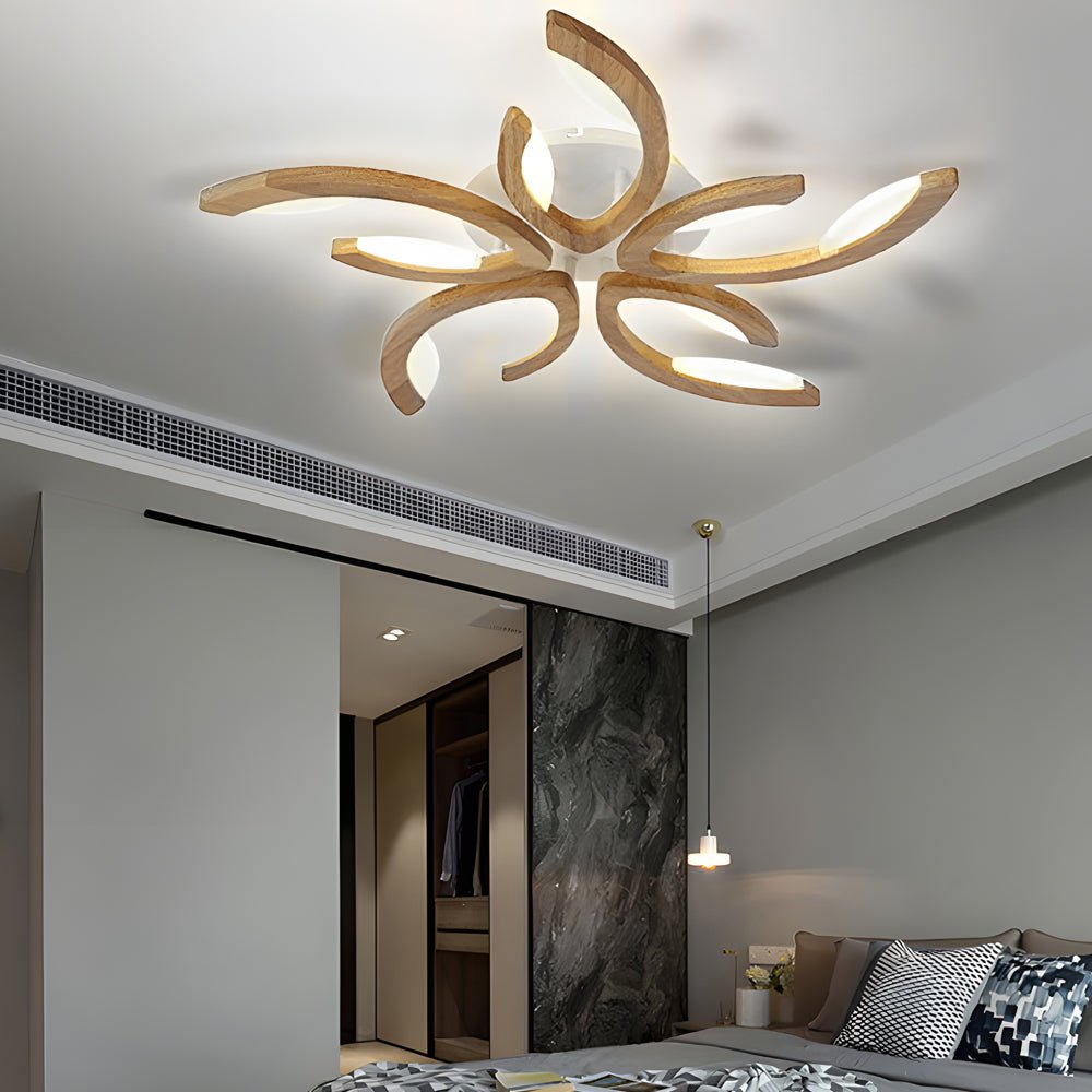 Floral Oak Wood Semi Flush Mount Ceiling Light - 3/4/5 Lights