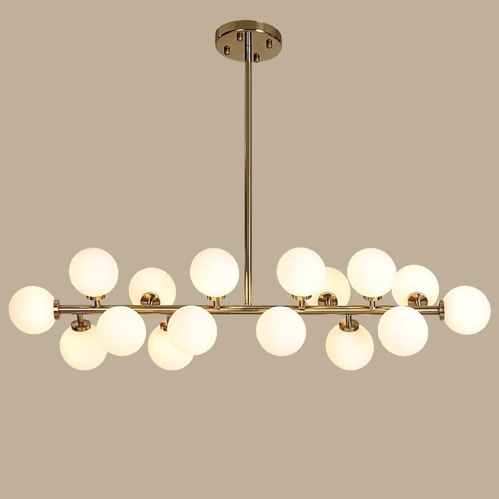16-Light Linear Island Chandelier - Gold & Black Iron with Glass