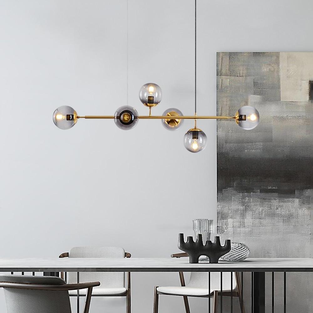 6-Light Glass Globe Chandelier - Modern Electroplated Pendant Light